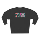 “typoGRAPHICall” 718 Area Code - Unisex Premium Crewneck Sweatshirt