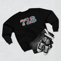 “typoGRAPHICall” 718 Area Code - Unisex Premium Crewneck Sweatshirt