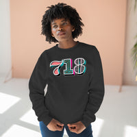 “typoGRAPHICall” 718 Area Code - Unisex Premium Crewneck Sweatshirt