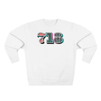 “typoGRAPHICall” 718 Area Code - Unisex Premium Crewneck Sweatshirt