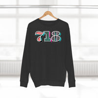 “typoGRAPHICall” 718 Area Code - Unisex Premium Crewneck Sweatshirt