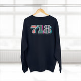 “typoGRAPHICall” 718 Area Code - Unisex Premium Crewneck Sweatshirt