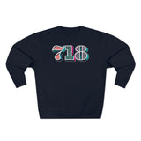 “typoGRAPHICall” 718 Area Code - Unisex Premium Crewneck Sweatshirt