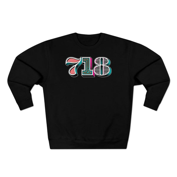 “typoGRAPHICall” 718 Area Code - Unisex Premium Crewneck Sweatshirt